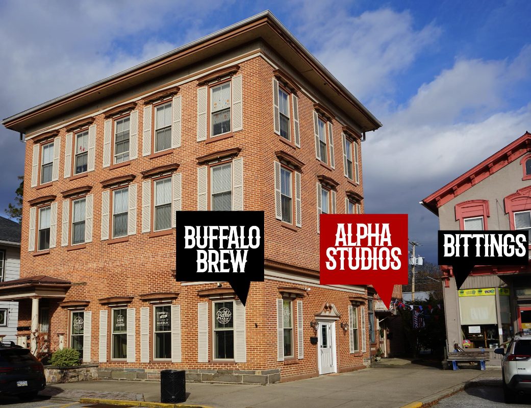 The brick building on North 2nd Street with the Alpha Studios sign